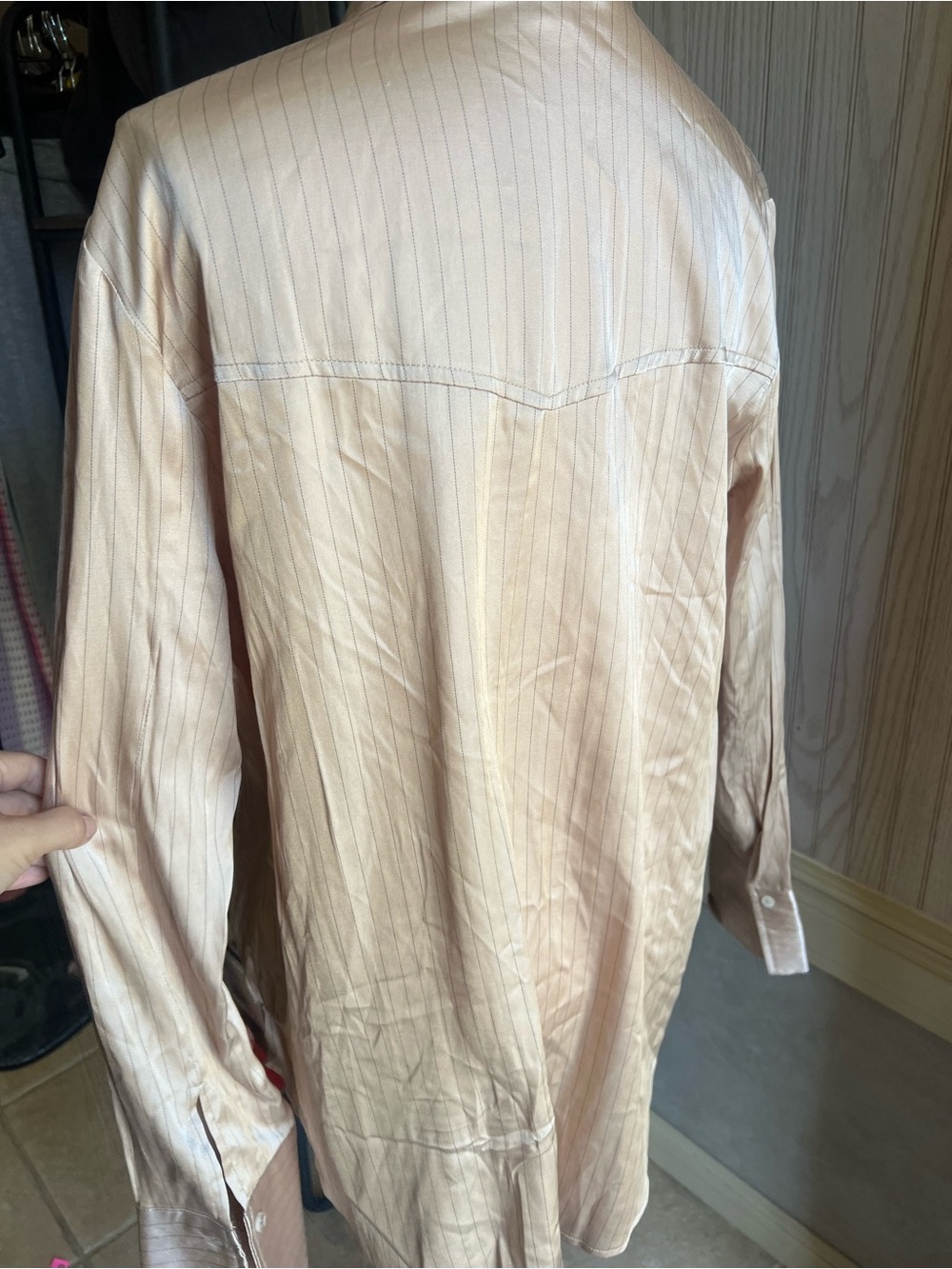 Topshop Silky Button-Down Shirt in Champagne Beige - Picture 3 of 6